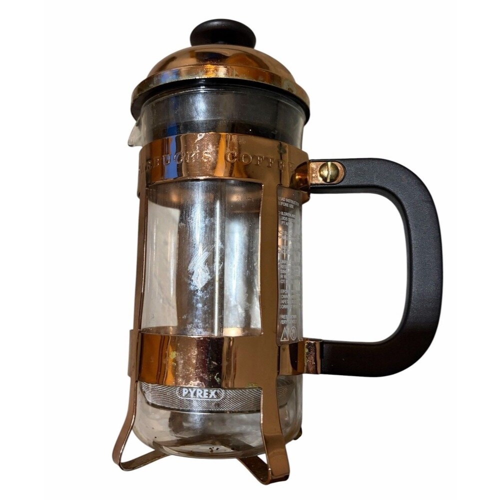Starbucks Coffee French Press Rose Gold Copper Pyrex Glass Metal 14 oz